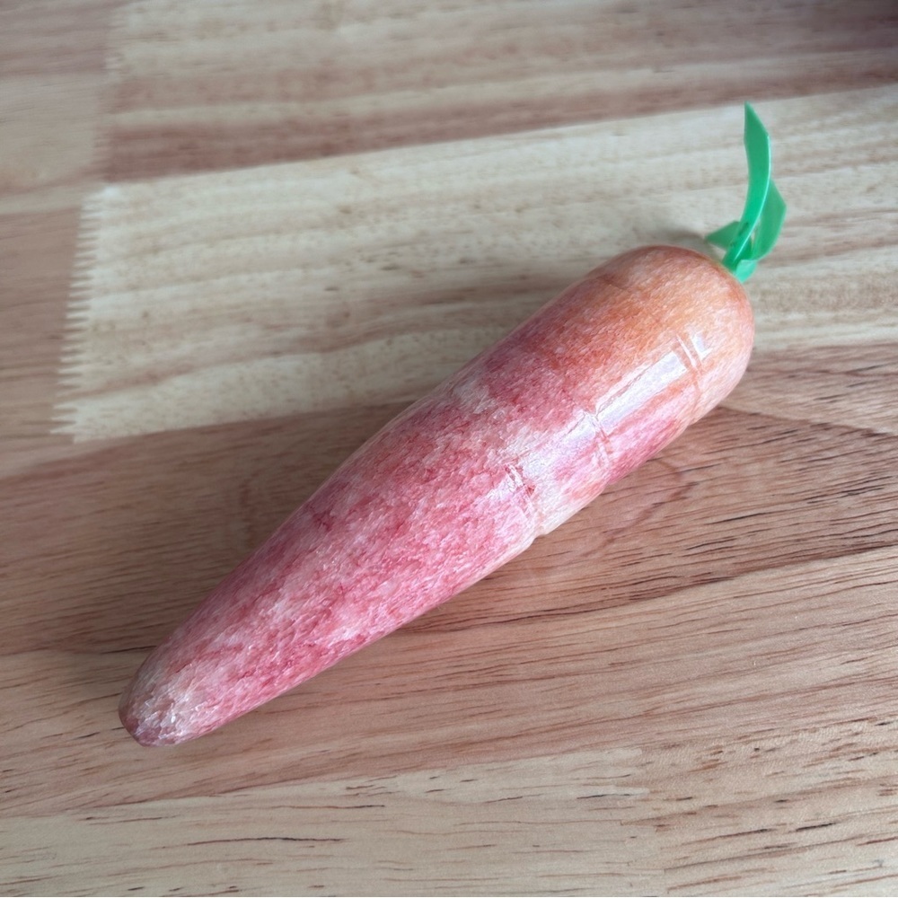 Alabaster Stone Hand Carved Carrot with Green Plastic Stem